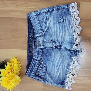 Lace jean shorts